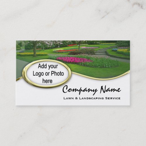 Gold  Lawn Landscaping Logo Photo Business Cards