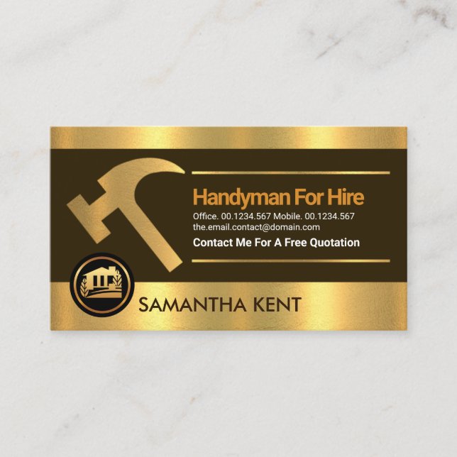 Gold Layers Hammer Border Handyman Contractor Business Card (Front)