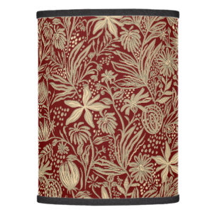 Gold Lazy Floral Pattern on Deep Red Lamp Shade