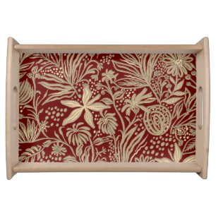 Gold Lazy Floral Pattern on Deep Red Serving Tray