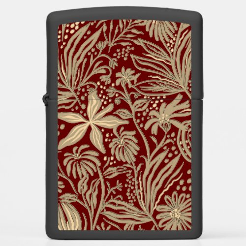 Gold Lazy Floral Pattern on Deep Red Zippo Lighter