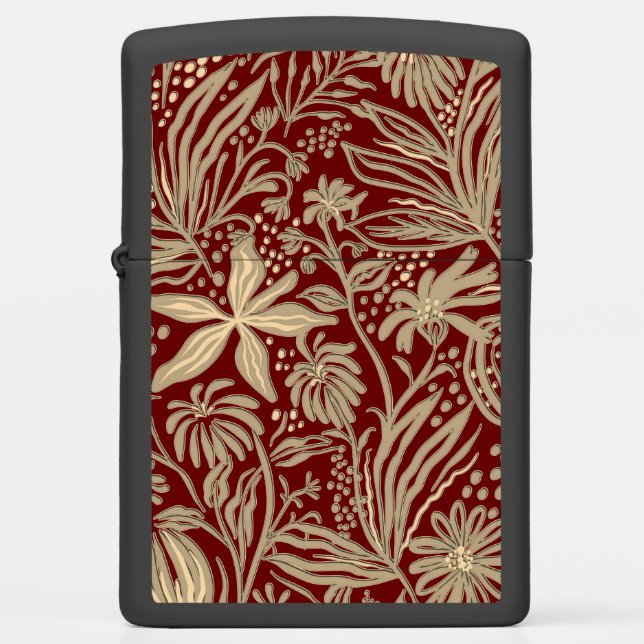 Gold Lazy Floral Pattern on Deep Red Zippo Lighter (Front)
