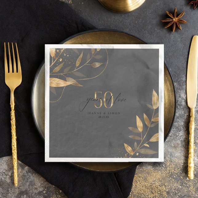 Gold Leaf 50th Anniversary Years of Love ID1169 Paper Dinner Napkins (Creator Uploaded)