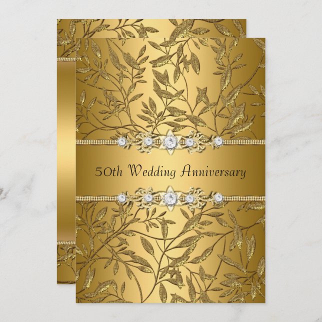 Gold Leaf 50th Wedding Anniversary Invite (Front/Back)