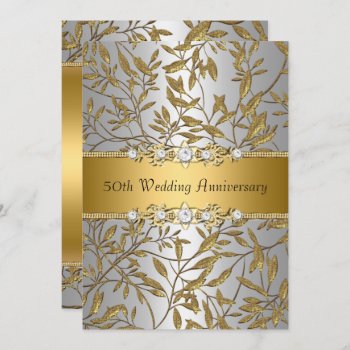 Gold Leaf 50th Wedding Anniversary Invite by ExclusiveZazzle at Zazzle
