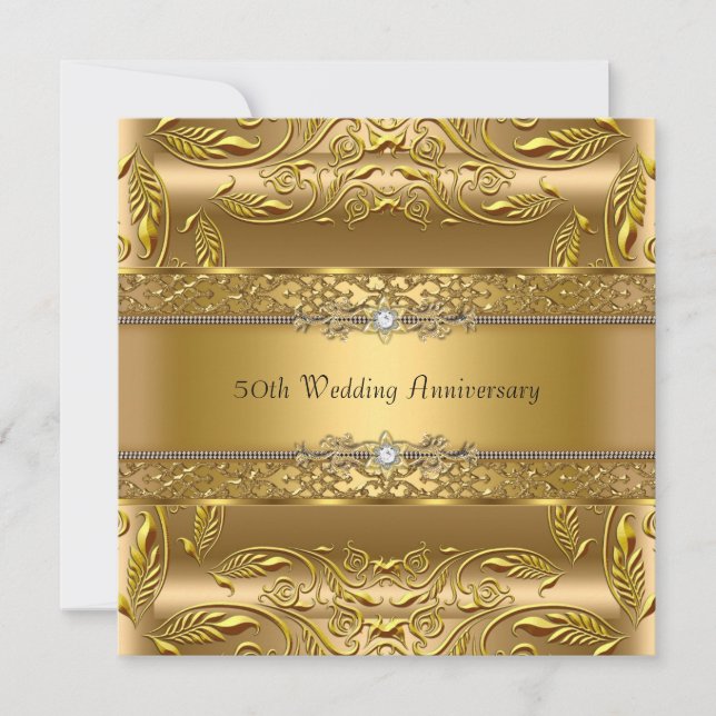 Gold Leaf 50th Wedding Anniversary Invite (Front)