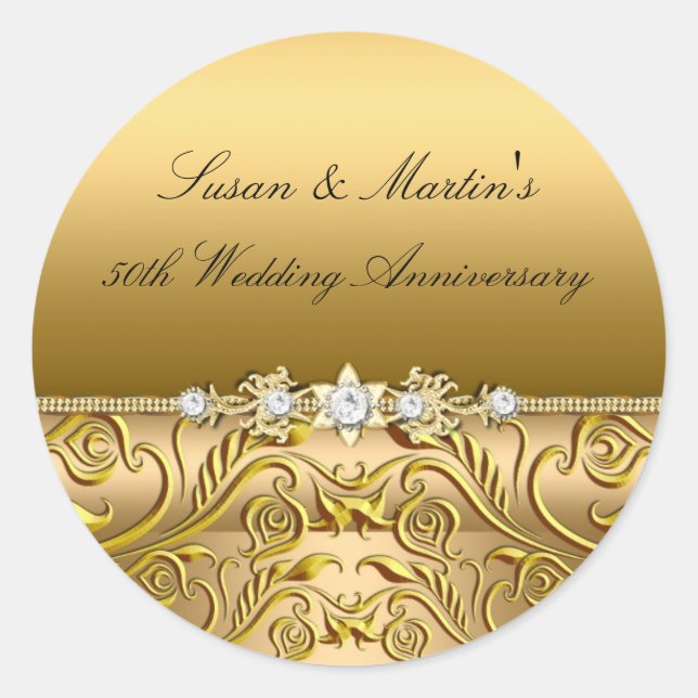 Gold Leaf 50th Wedding Anniversary Sticker (Front)