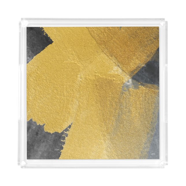 Gold leaf, abstract black design acrylic tray (Front)