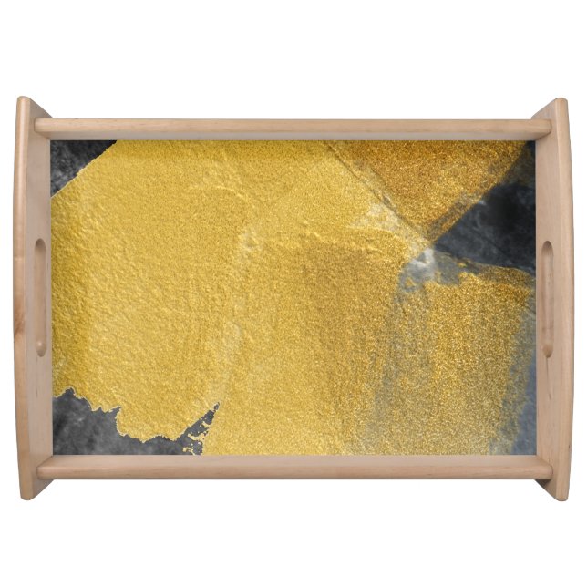 Gold leaf, abstract black design serving tray (Front)