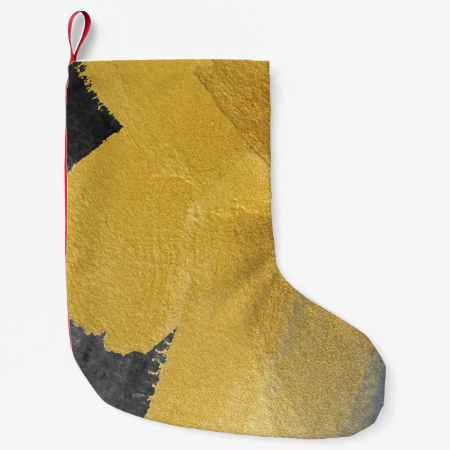 Gold leaf, abstract black design small christmas stocking (Front)