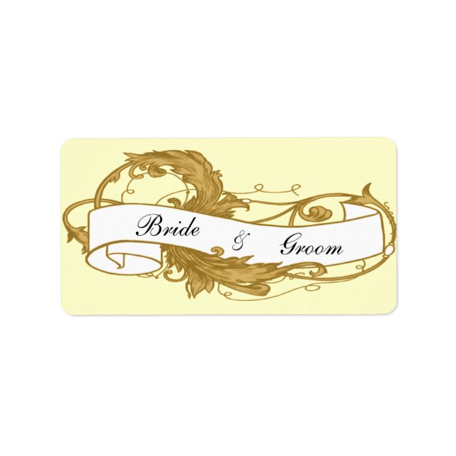 Gold Leaf and Banner Wedding Favor Tags (Front)