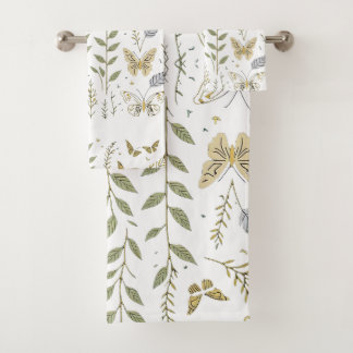 Gold Leaf and Butterflies Bath Towel Set