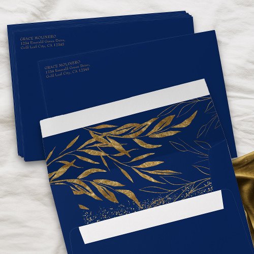 Gold Leaf and Confetti Royal Blue Invitation Envelope