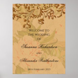 Gold Leaf and Faded Peony Wedding Welcome