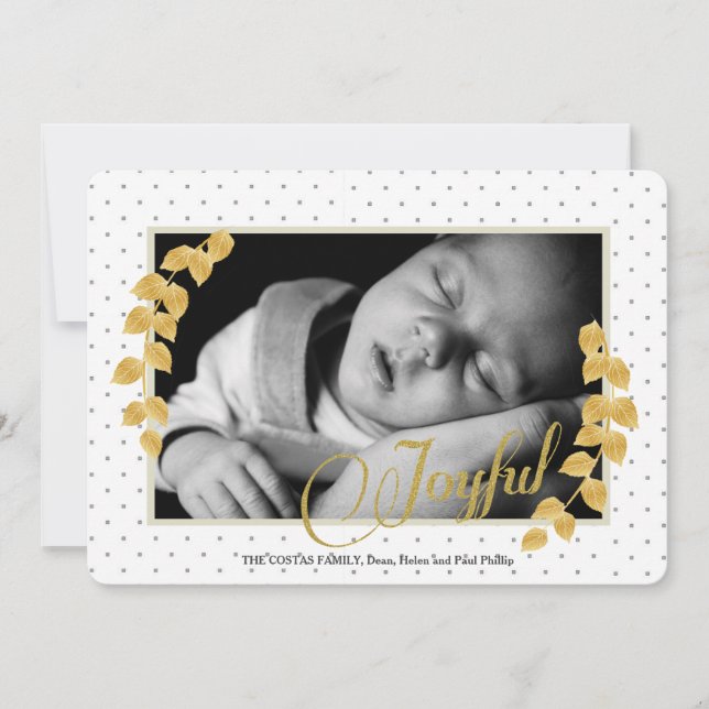 Gold Leaf Border Photo Holiday Card (Front)