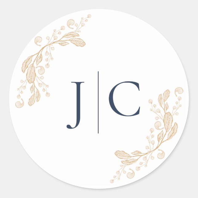 Gold Leaf Botanical Wedding Initial Sticker (Front)