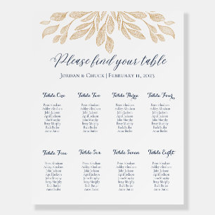 Gold Leaf Botanical Wedding Seating Chart Foam Board