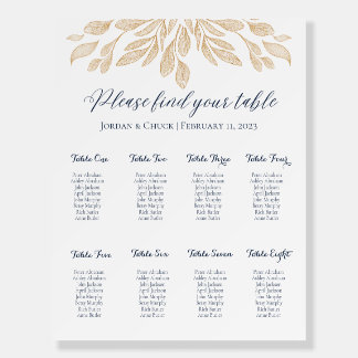 Gold Leaf Botanical Wedding Seating Chart Foam Board