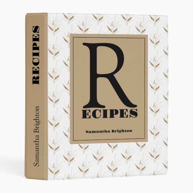 Gold Leaf Brown Recipes  Mini Binder (Front/Spine)