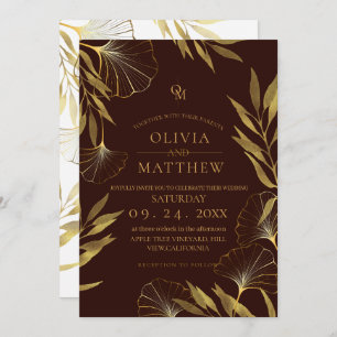 Gold Leaf / Brown Wedding Invitation