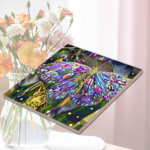 Gold Leaf Butterfly Ceramic Tile
