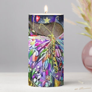 Gold Leaf Butterfly Pillar Candle