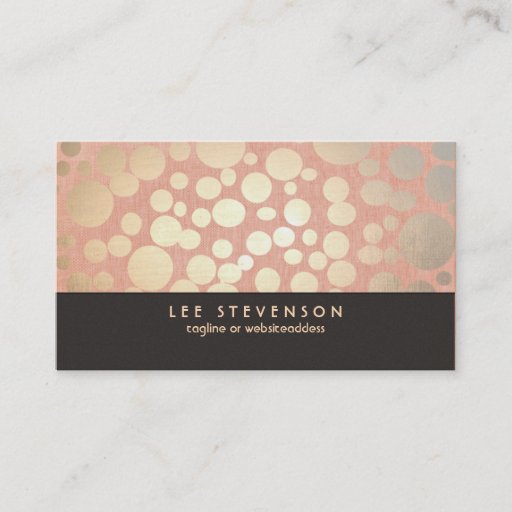Customizable Gold Leaf Circles Makeup Artist Peach Linen Look Business Card Template