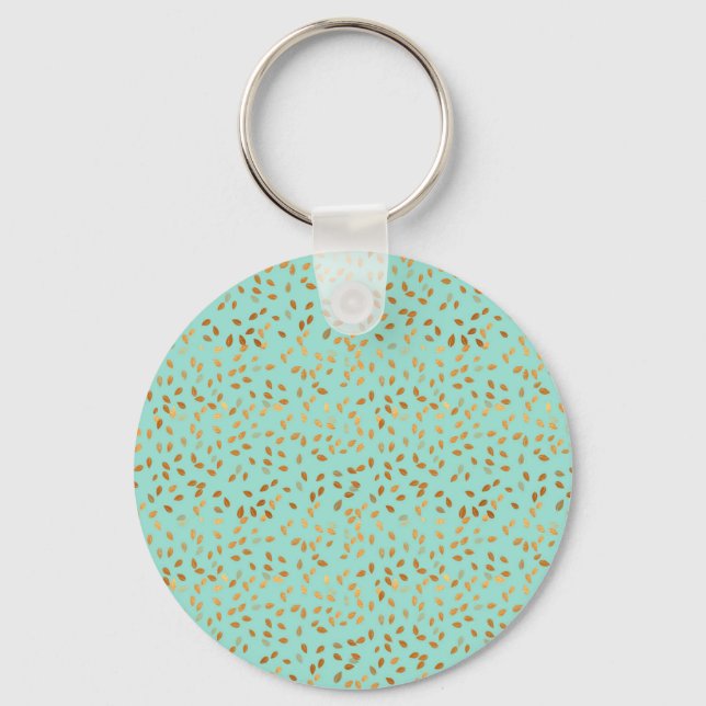 Gold Leaf Confetti pattern on Mint Keychain (Front)