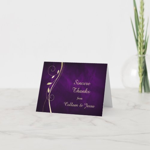 Gold Leaf Deep Purple Wedding Thank You Card