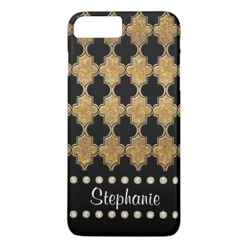 Gold Leaf Diamond Jewel Quatrefoil Trellis Pattern iPhone 8 Plus7 Plus Case