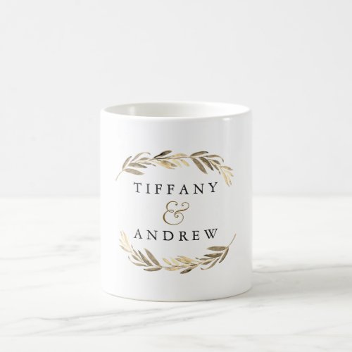 Gold leaf Elegant Modern Couples Name Wedding Coffee Mug