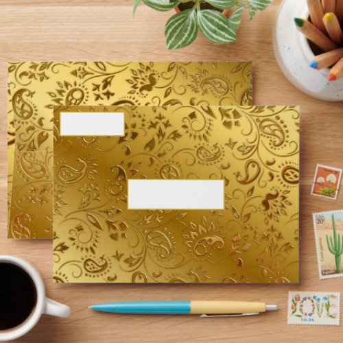 Gold Leaf Embossed Look Foil Elegant Envelope