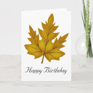 Gold Leaf Fall Season Happy Birthday Card