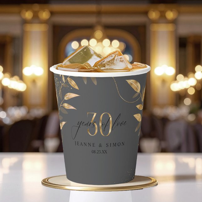 Gold Leaf Floral 30th Anniversary ID1169 Paper Cups (Creator Uploaded)