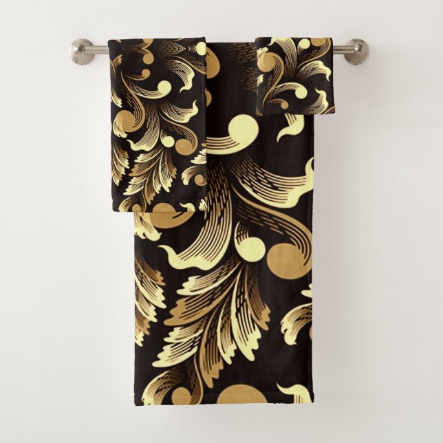 Gold Leaf Floral Bath Towel Set (Insitu)