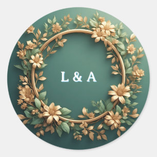 Gold Leaf Floral Border For Wedding ✨ Classic Round Sticker