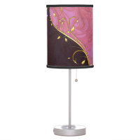 Gold Leaf Flourish Pink Burgundy Swirl Table Lamp