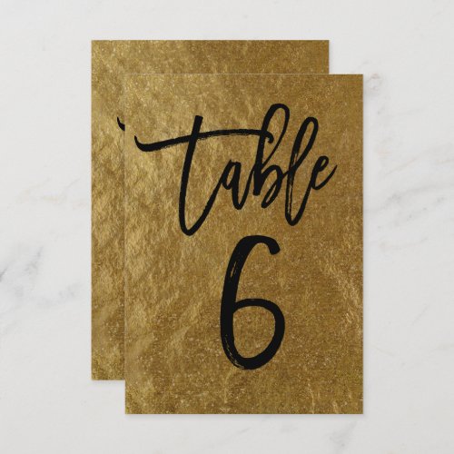 Gold Leaf Foil Modern Script Table Number 6