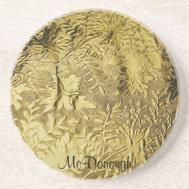Gold Leaf Foil Pattern Sandstone Coaster (Front)