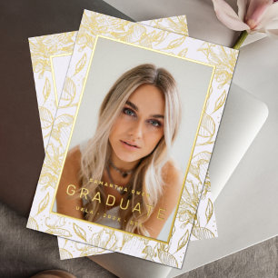 Gold Leaf Foil Pressed Flowers Grad Announcement