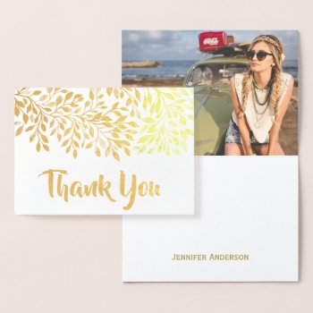 Gold Leaf Foil Thank You With Photo And Signature Foil Card by MaggieMart at Zazzle