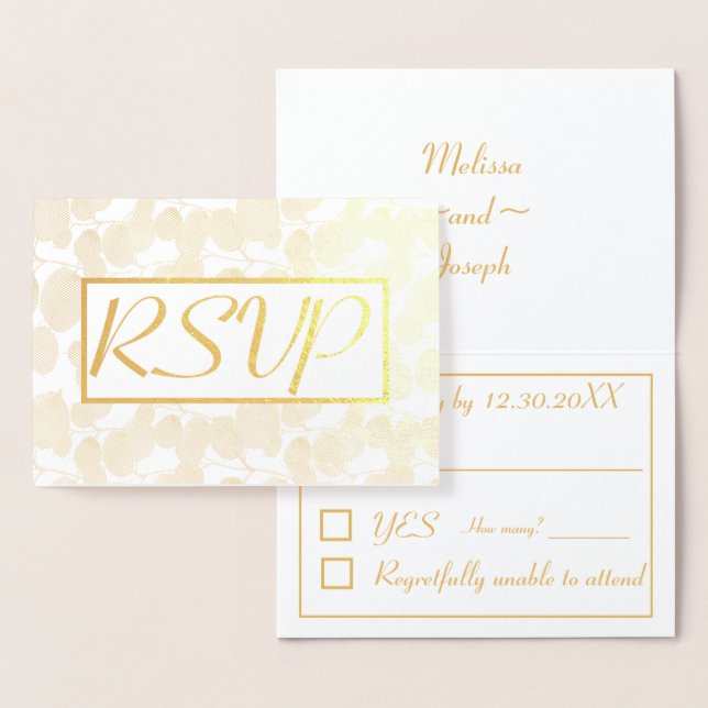 Gold Leaf Foliage Wedding RSVP Foil Card (Display)