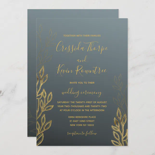 Gold Leaf Formal Wedding Invitation | Zazzle