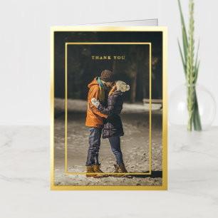 Gold Leaf Framed Wedding Formal Photo Thank You Foil Greeting Card