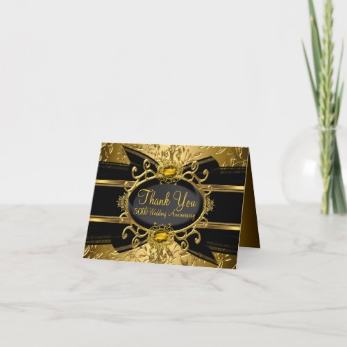 Gold Leaf  Gem 50th Anniversary Thank You Card