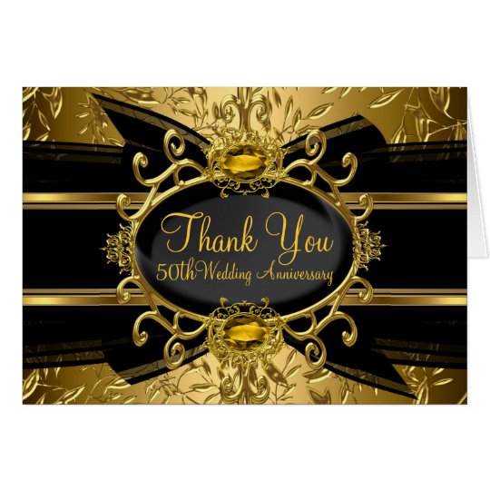 Gold Leaf & Gem 50th Anniversary Thank You Card | Zazzle.com