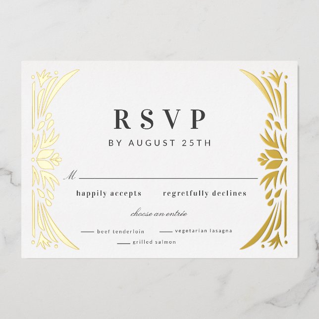 Gold Leaf Gilded Age Foil Wedding RSVP Foil Invitation (Front)