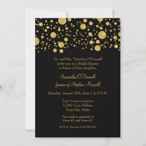 Gold Leaf Glitter Confetti Dots Bridal Shower Invitation