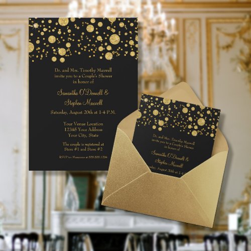 Gold Leaf Glitter Confetti Dots Couples Shower Invitation