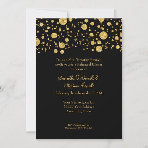 Gold Leaf Glitter Confetti Dots Elegant Rehearsal Invitation